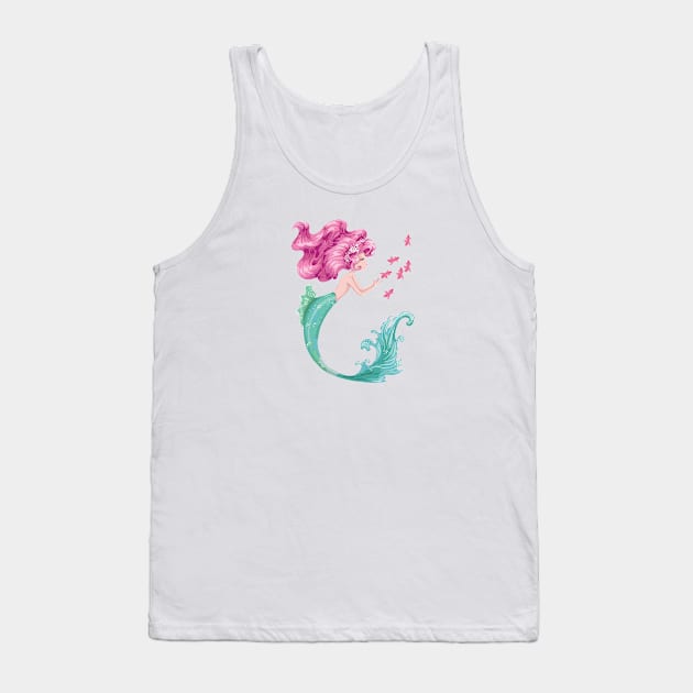 Cartoon Mermaid Pink Hair Fish Tank Top by Jim N Em Designs